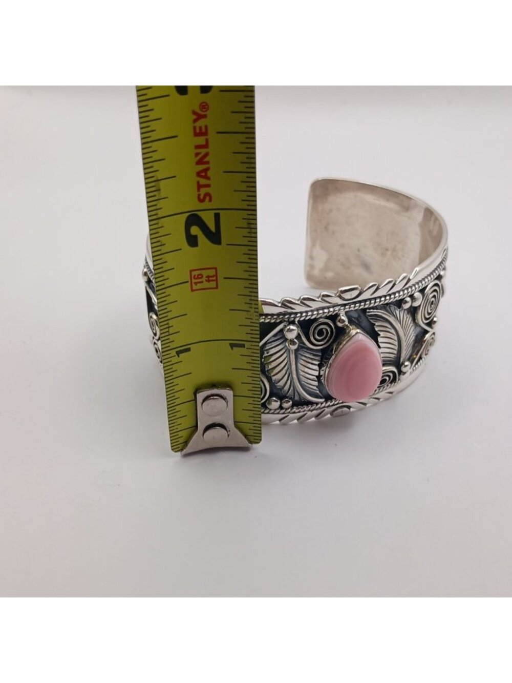 Handmade Southwest Cowgirl Sterling Silver Pink Conch Shell Cuff Bracelet 56g - Picture 4 of 7